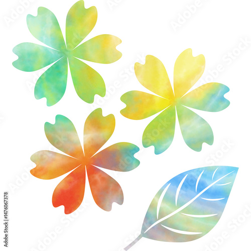Fototapeta Naklejka Na Ścianę i Meble -  Clip art image of beautiful watercolor pattern flowers and leaves icon.