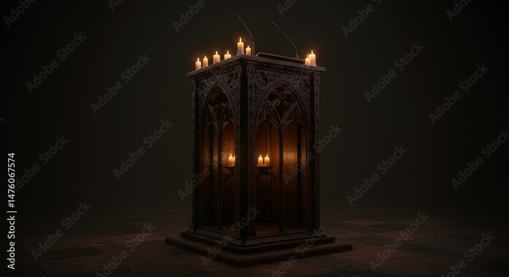Fototapeta premium Enigmatic Gothic Lectern Illuminated by Candlelight: A Dark and Mysterious 3D Render