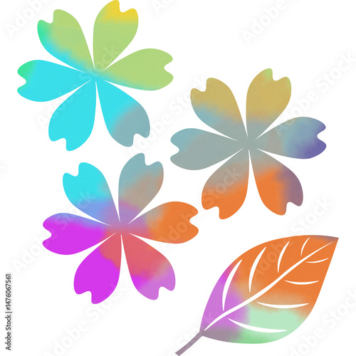 Fototapeta Naklejka Na Ścianę i Meble -  Clip art image of beautiful watercolor pattern flowers and leaves icon.