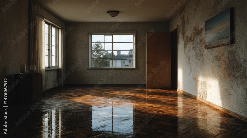 Fototapeta premium Sunlit Room: Rustic Charm and Decaying Elegance