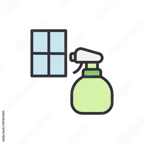Cleaning Window And Spray Bottle For Glass Surfaces And Sanitation