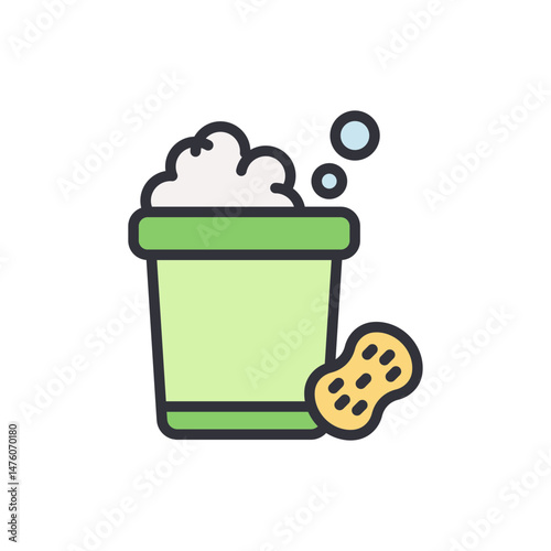 Illustrated Bucket With Foamy Suds And Cleaning Sponge Graphic