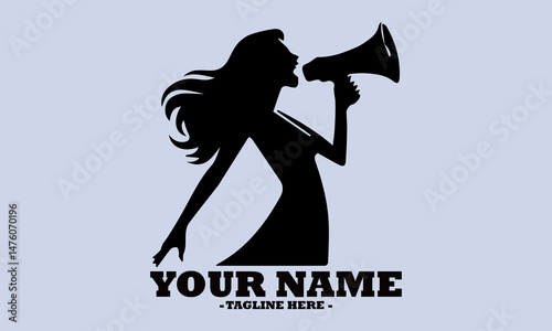 illustration vector woman holding a loudspeaker and woman shouting through megaphone logo vector design