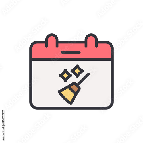 Reminder To Clean Up With Calendar Icon And Broom Symbol