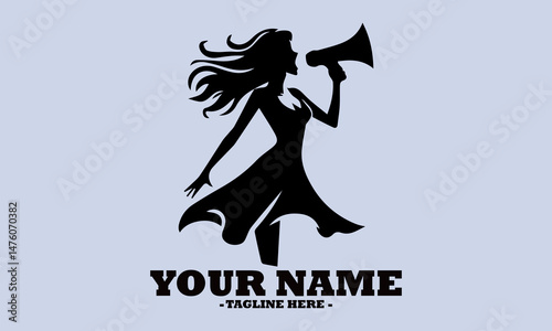 illustration vector woman holding a loudspeaker and woman shouting through megaphone logo vector design