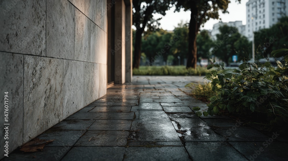 Obraz premium Stone Wall Path: Evening Shadows and Subtle Textures