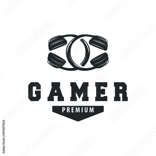 modern design concept of gamer headset logo, music headset for gamers esport illustration of game product templet symbol, shop, business brand, game team, with modern minimalist silhouette