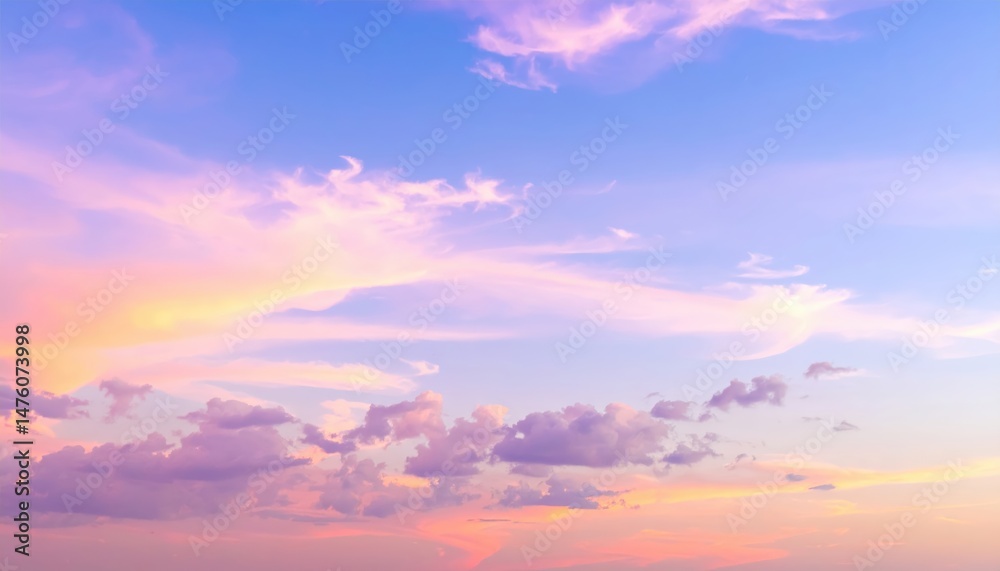 Fototapeta premium A vibrant blue sky stretches overhead, dotted with fluffy white clouds, creating a serene and uplifting atmosphere that invites relaxation and wonder.