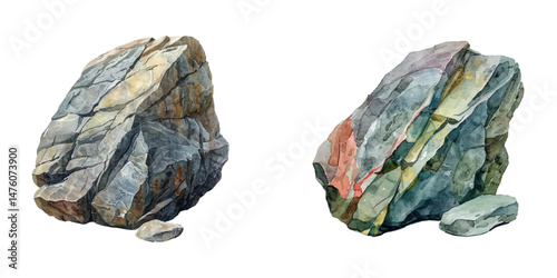 boulder rock watercolor vector illustration
