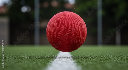Red Ball Over a White Line on Green Turf