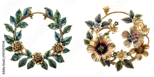 brooch gold watercolor vector illustration