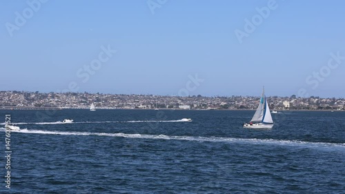 Various Boats Sailing The San Diego Harbor