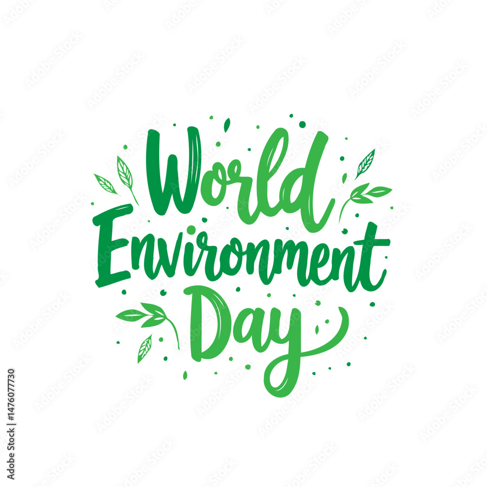 Obraz premium Celebrating World Environment Day with Green Typography and Leaf Accents