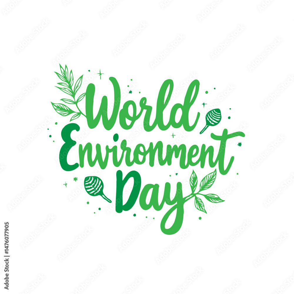Obraz premium World Environment Day Typographic Design with Green Gradient and Floral Elements