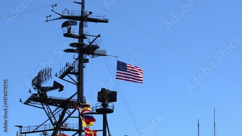 American Flag Flying From A Ship