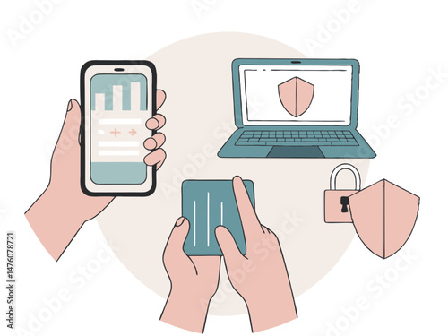 A business hand holds a laptop displaying a digital communication icon
