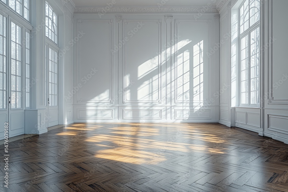 Fototapeta premium Spacious, sunlit interior with elegant architectural details.