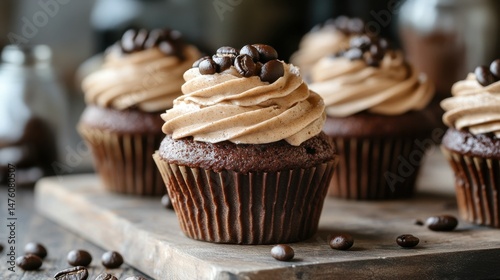 Mocha mousse cupcakes with a coffeeflavored muffin base, topped with chocolatecovered espresso beans, mocha mousse cupcakes muffins, rich dessert pairing