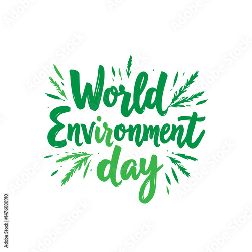 Illustrative World Environment Day design with verdant lettering and organic flair