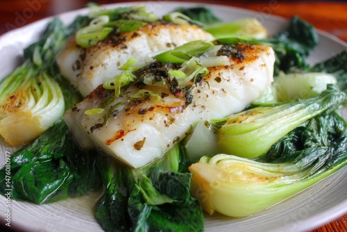 Oven cooked hake with bok choy