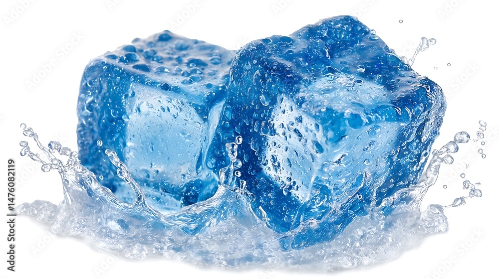 Fototapeta premium Sparkling Ice Cubes Splashing Water Droplets.