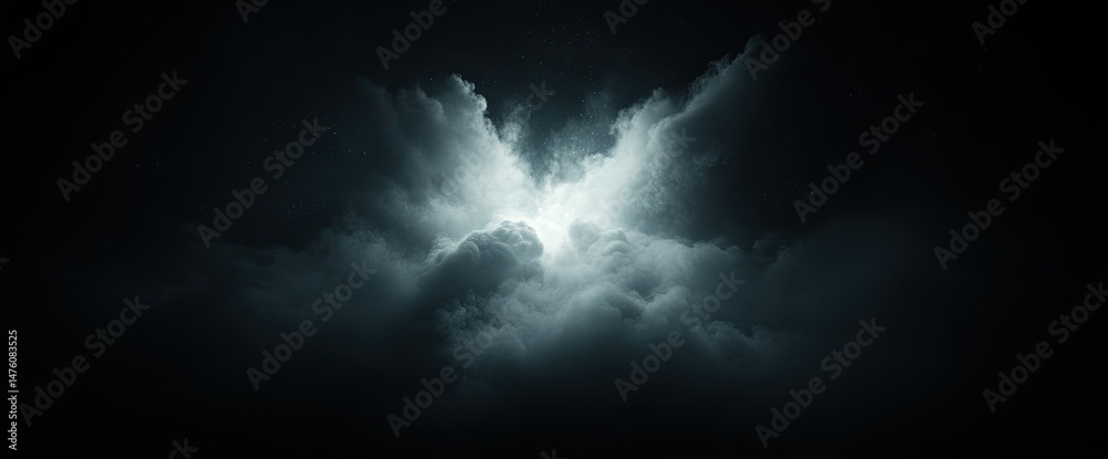 Obraz premium Storm clouds with light breaking through, illuminating the dark sky in an ominous display