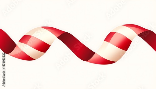 Thin-line candy ribbon icon in alternating red and white stripes with soft curves