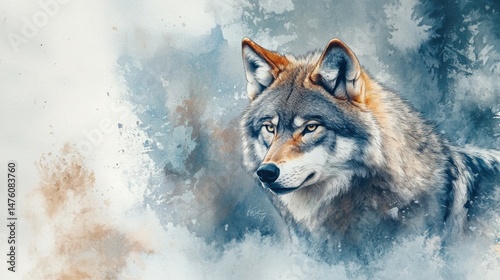 Wallpaper Mural The majestic Alaskan wolf, symbolizing the forest's spirit, captured in a watercolor artwork crafted with Stock stock technology. Torontodigital.ca