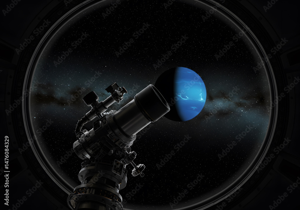 Fototapeta premium Telescope observing blue planet