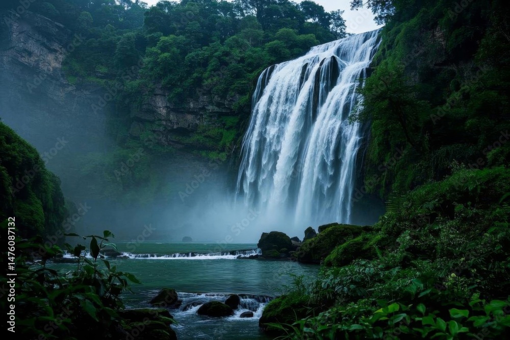 Fototapeta premium there is a waterfall that is flowing down the side of a mountain