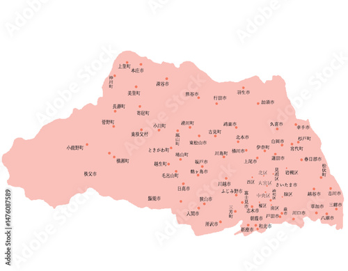 埼玉県　地図　ピンク　斑点　イラスト