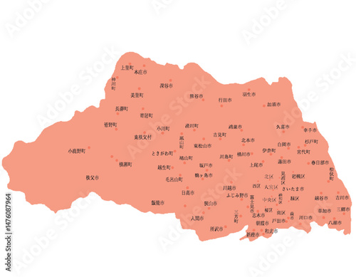 埼玉県　地図　赤　斑点　イラスト