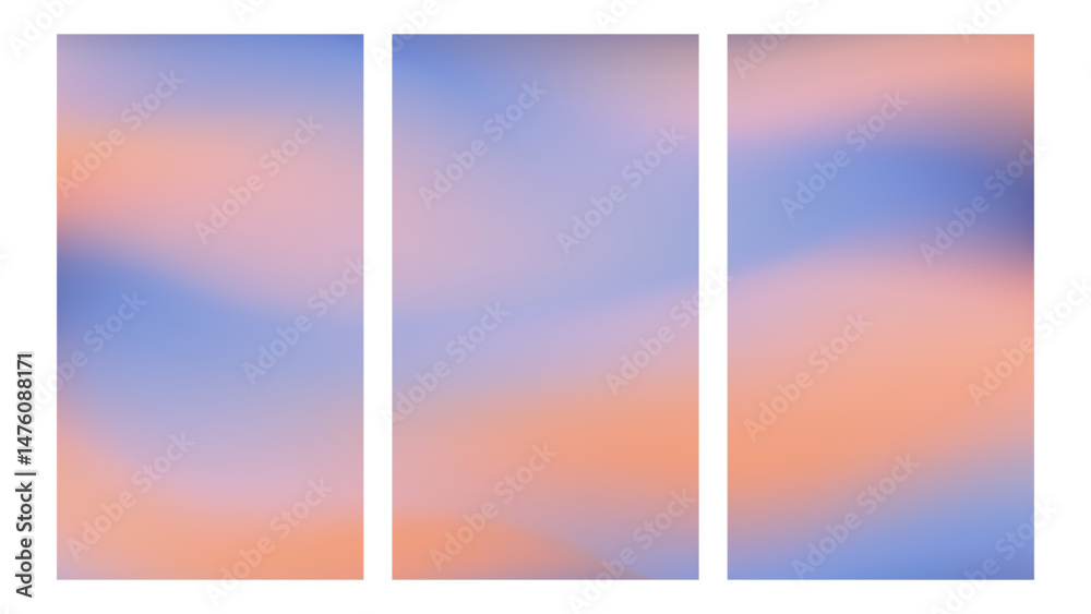 Obraz premium Aesthetic sunset sky colors gradient background. Soft blue and sunset orange blending colors vertical backgrounds.