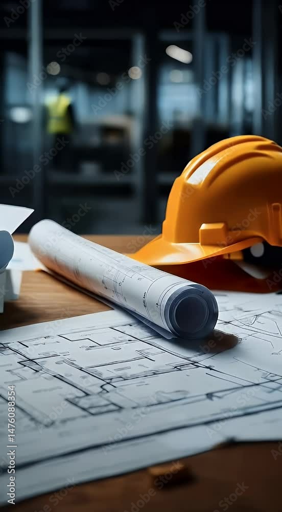 hard construction safety industrial headgear design building planning work blueprints plan concept development industry architect engineer protective hat project equipment blueprint site tool helmet