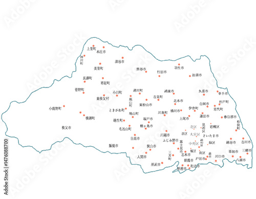埼玉県　地図　白　斑点　イラスト