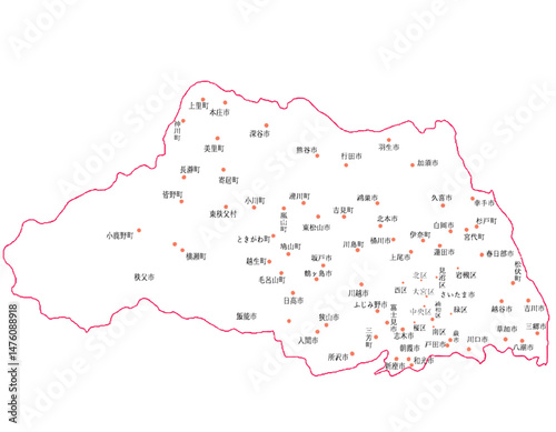 埼玉県　地図　白　斑点　イラスト