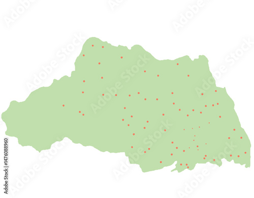 埼玉県　地図　黄緑　斑点　イラスト