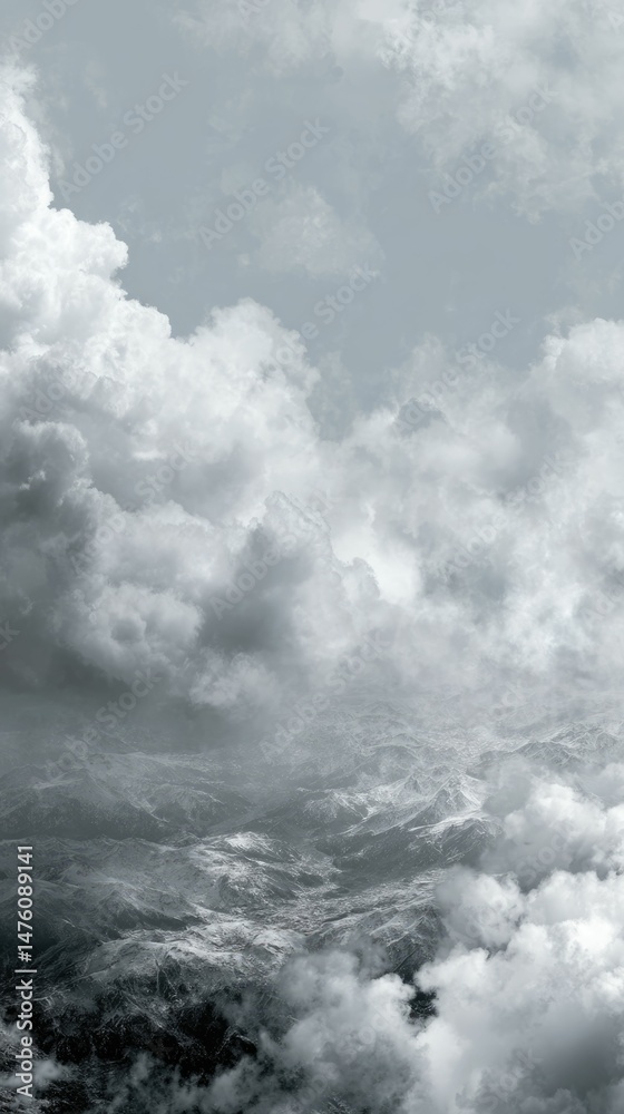 Obraz premium Cloudscape Mountains: A Serene Monochromatic Landscape