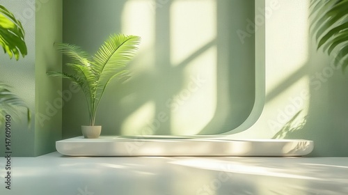 Tranquil Green Room with Plant and Sunlight