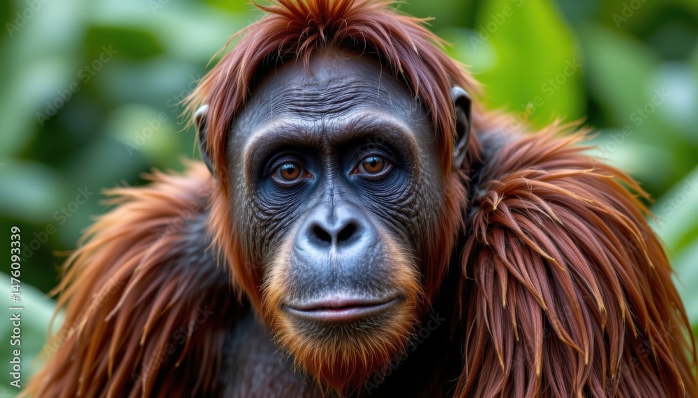 Captivating portrait of an orangutan in lush jungle environment animal photography close-up view nature's beauty Captivating portrait of an orangutan in lush jungle environment animal photography close-up view nature's beauty