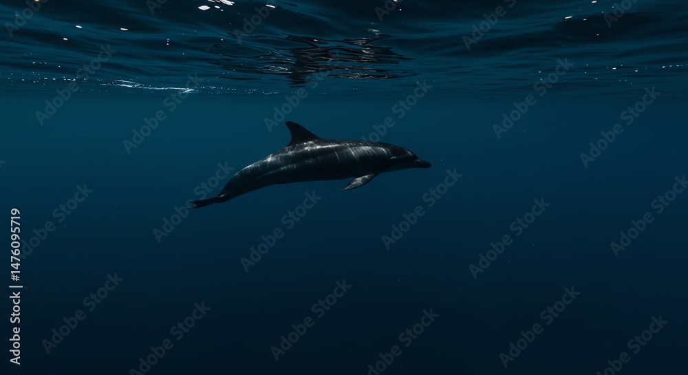 Fototapeta premium Dolphin Swimming Underwater in Ocean