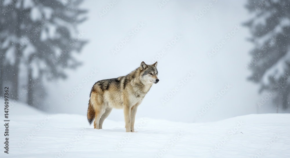 Obraz premium Wolf in Snowy Landscape