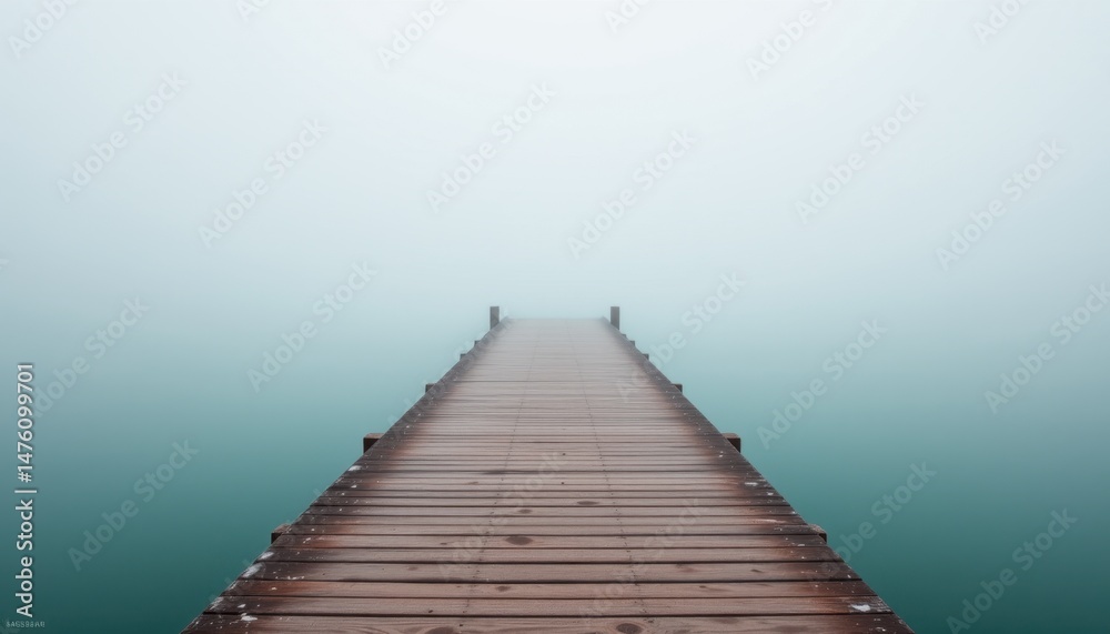 Naklejka premium Misty dock reflection serene lake photography tranquil environment aerial view nature's beauty
