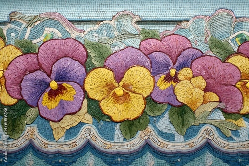 Intricate floral border design with mosaic embellishments.