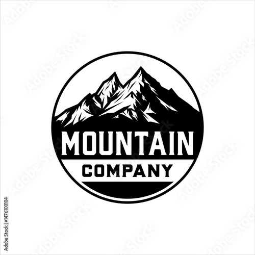 Mountain in round badge logo with masculine style design