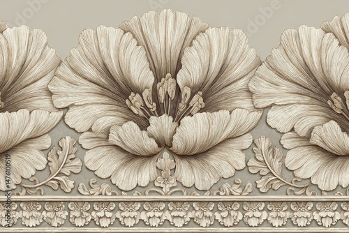 Elegant, ornate floral border design in muted tones.