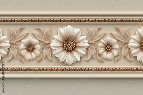 Elegant floral border design in light beige and gold.