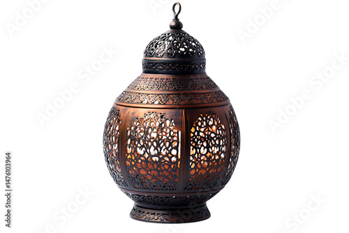 Ornate Metal Lantern with Intricate Design on Transparent Background