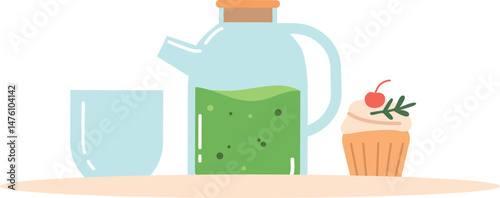 Healthy smoothie and cupcake vector illustration