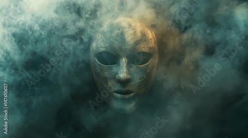 Cursed mask hovering in mist. [Cursed Menagerie] | Sorrowtusk Mire | mournful groan. Illustration